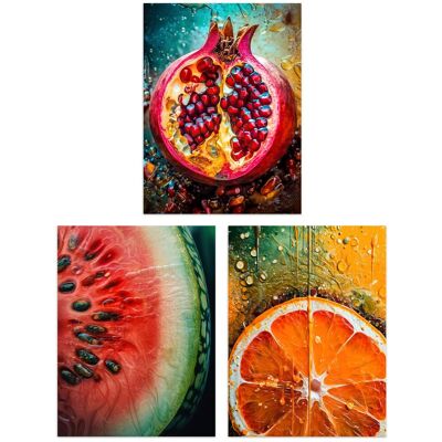 Artery8 Wall Art Print Set of 3 Fruit Paintings Study Orange Pomegranate Watermelon Living Room Poster s Pack Size: W12" x H16" Multicolor W12" x H16" Artery8 Wall Art Print Set of 3 Fruit Paintings Study Orange Pomegranate Watermelon Living Room Poster s Pack Size: W12" x H16" Multicolor W12" x H16"