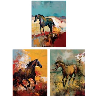 Artery8 Set of 3 Wild Horses Oil Paintings Galloping Wilderness Canada Earthy Tones Aesthetic Unframed Wall Art Living Room Poster Prints Pack Brown W12" x H16" Artery8 Set of 3 Wild Horses Oil Paintings Galloping Wilderness Canada Earthy Tones Aesthetic Unframed Wall Art Living Room Poster Prints Pack Brown W12" x H16"