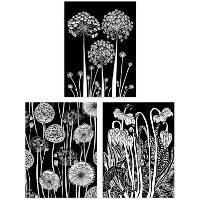 Artery8 - Allium Arisaema - White on Black - Unframed - Wall Art Artery8 - Allium Arisaema - White on Black - Unframed - Wall Art