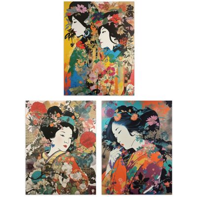 Artery8 Set of 3 Elegant Japan Geishas Floral Portraits Women in Colourful Spring Flower Blooms Unframed Wall Art Living Room Poster Prints Pack Multicolor W12" x H16" Artery8 Set of 3 Elegant Japan Geishas Floral Portraits Women in Colourful Spring Flower Blooms Unframed Wall Art Living Room Poster Prints Pack Multicolor W12" x H16"