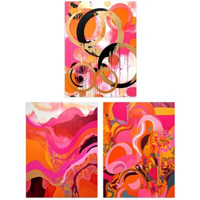 Artery8 Art Print Set of 3 Abstract in Pink Orange & Gold Waves Poster Pack Size: W12" x H16" Pink W12" x H16" Artery8 Art Print Set of 3 Abstract in Pink Orange & Gold Waves Poster Pack Size: W12" x H16" Pink W12" x H16"