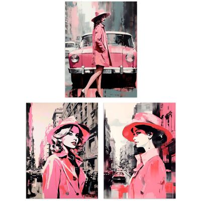 Artery8 Set of 3 Pink Downtown Women Watercolour Artworks City Cars & Winter Retro Fashion Unframed Wall Art Living Room Poster Prints Pack Pink W12" x H16" Artery8 Set of 3 Pink Downtown Women Watercolour Artworks City Cars & Winter Retro Fashion Unframed Wall Art Living Room Poster Prints Pack Pink W12" x H16"