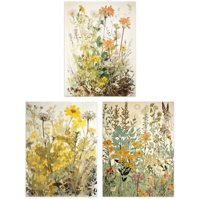 Artery8 Set of 3 Wildflowers Vintage Pastel Colour Floral Artworks Yellow Pink Teal Spring Flower Field Unframed Wall Art Living Room Poster Prints Beige W12" x H16" Artery8 Set of 3 Wildflowers Vintage Pastel Colour Floral Artworks Yellow Pink Teal Spring Flower Field Unframed Wall Art Living Room Poster Prints Beige W12" x H16"