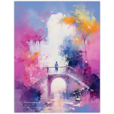 Artery8 Wall Art Print Bridge of Dreams Abstract Oil Painting Pink Blue Orange Poster Size: W24" x H32" Pink W24" x H32" Artery8 Wall Art Print Bridge of Dreams Abstract Oil Painting Pink Blue Orange Poster Size: W24" x H32" Pink W24" x H32"