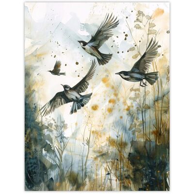 Artery8 Birds in Flight Autumn Watercolour Painting Wall Art Print in Green Size: W24" x H32" Green W24" x H32" Artery8 Birds in Flight Autumn Watercolour Painting Wall Art Print in Green Size: W24" x H32" Green W24" x H32"