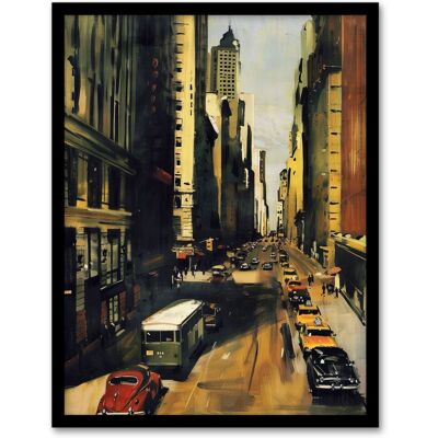 Artery8 5th Avenue 1950s Painting Vintage Cars New York Framed Art Print in Brown Size: W12" x H16" Brown W12" x H16" Artery8 5th Avenue 1950s Painting Vintage Cars New York Framed Art Print in Brown Size: W12" x H16" Brown W12" x H16"