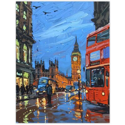 Artery8 Big Ben London on a Rainy Day Painting Iconic Wall Art Print in Blue Size: W24" x H32" Blue W24" x H32" Artery8 Big Ben London on a Rainy Day Painting Iconic Wall Art Print in Blue Size: W24" x H32" Blue W24" x H32"