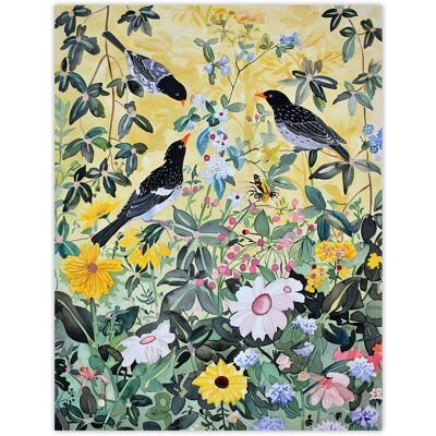 Artery8 Birds in Blooming Spring Wildflower Field Wall Art Print in Yellow Size: W24" x H32" Yellow W24" x H32" Artery8 Birds in Blooming Spring Wildflower Field Wall Art Print in Yellow Size: W24" x H32" Yellow W24" x H32"