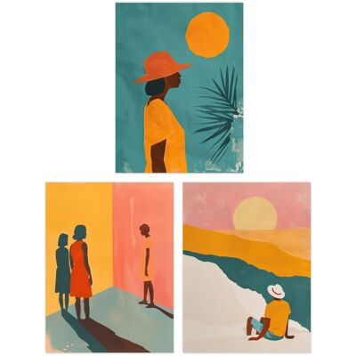 Wee Blue Coo Set of 3 Prints African Sun Summer Teal Warm Bright Poster Art in Orange Size: W12" x H16" Orange W12" x H16" Wee Blue Coo Set of 3 Prints African Sun Summer Teal Warm Bright Poster Art in Orange Size: W12" x H16" Orange W12" x H16"