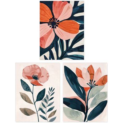 Wee Blue Coo Set of 3 Prints Poppy Flowers Floral Watercolour Poster Art in Pink Size: W12" x H16" Pink W12" x H16" Wee Blue Coo Set of 3 Prints Poppy Flowers Floral Watercolour Poster Art in Pink Size: W12" x H16" Pink W12" x H16"