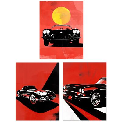 Artery8 Set of 3 Classic Sports Cars Modern Bold Red 12X16" Wall Art Prints Size: A4 Red A4 Artery8 Set of 3 Classic Sports Cars Modern Bold Red 12X16" Wall Art Prints Size: A4 Red A4