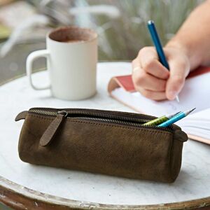 Paper High Buffalo Leather Round Pencil Case in Brown Brown Paper High Buffalo Leather Round Pencil Case in Brown Brown