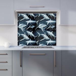 Warren Reed - Designer Hand Drawn Shark Pattern Kitchen Splashback in Blue Size: 900mm x 750mm Blue 900mm x 750mm Warren Reed - Designer Hand Drawn Shark Pattern Kitchen Splashback in Blue Size: 900mm x 750mm Blue 900mm x 750mm