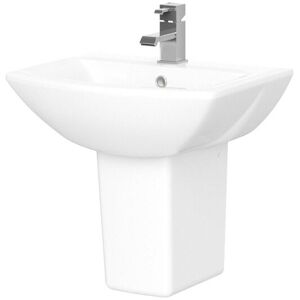 Balterley Square 1 Tap Hole Ceramic Basin Semi Pedestal 500mm in White White Balterley Square 1 Tap Hole Ceramic Basin Semi Pedestal 500mm in White White