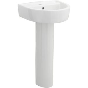 Balterley D Shape 1 Tap Hole Basin & Full Pedestal, Round Bathroom Sink, 420mm in White White Balterley D Shape 1 Tap Hole Basin & Full Pedestal, Round Bathroom Sink, 420mm in White White