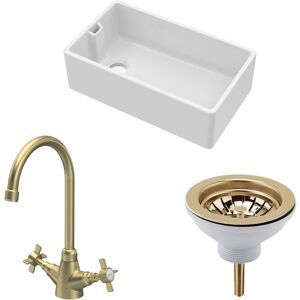 Balterley Fireclay 1 Bowl Belfast Sink Strainer Waste Tap Brushed Brass 795mm in White White Balterley Fireclay 1 Bowl Belfast Sink Strainer Waste Tap Brushed Brass 795mm in White White