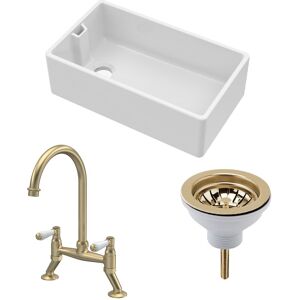 Balterley Fireclay 1 Bowl Belfast Sink Strainer Waste Tap Brushed Brass 795mm in White White Balterley Fireclay 1 Bowl Belfast Sink Strainer Waste Tap Brushed Brass 795mm in White White