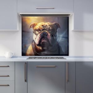 Warren Reed - Designer Bulldog With Glasses Splashart Golden Kitchen Splashback in Brown Size: 900mm x 750mm Brown 900mm x 750mm Warren Reed - Designer Bulldog With Glasses Splashart Golden Kitchen Splashback in Brown Size: 900mm x 750mm Brown 900mm x 750mm