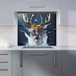 Warren Reed - Designer Stag With Glasses Splashart Kitchen Splashback in Grey Size: 700mm x 750mm Grey 700mm x 750mm Warren Reed - Designer Stag With Glasses Splashart Kitchen Splashback in Grey Size: 700mm x 750mm Grey 700mm x 750mm