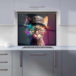 Warren Reed - Designer Devon Rex Cat With Hat Splashart Kitchen Splashback Size: 700mm x 750mm Multicolor 700mm x 750mm Warren Reed - Designer Devon Rex Cat With Hat Splashart Kitchen Splashback Size: 700mm x 750mm Multicolor 700mm x 750mm