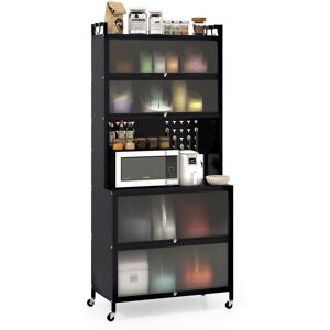 Costway 6-Tier Kitchen Pantry Cabinet Buffet Cabinet with Hutch & Hooks in Black Black Costway 6-Tier Kitchen Pantry Cabinet Buffet Cabinet with Hutch & Hooks in Black Black