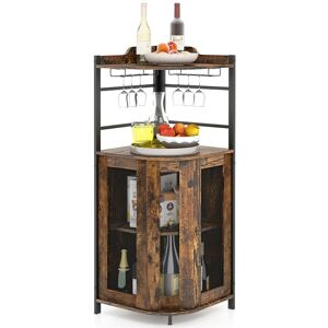 Costway Kitchen Corner Bar Cabinet Industrial Wine Buffet Cabinet in Brown Brown Costway Kitchen Corner Bar Cabinet Industrial Wine Buffet Cabinet in Brown Brown