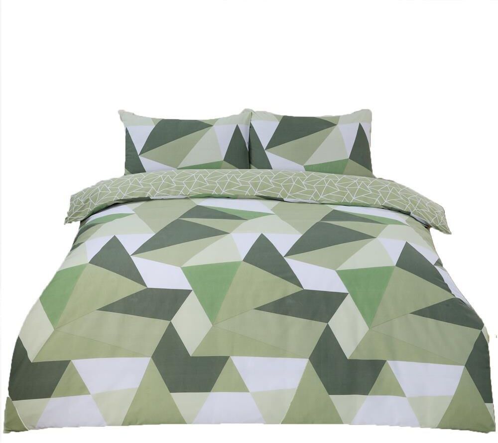 Dreamscene Shapes Duvet Cover Pillowcase Bedding Set, Sage