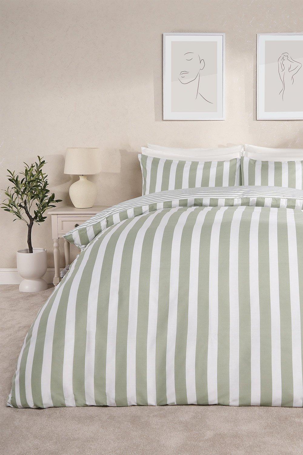 Dreamscene Stripe Line Reversible Duvet Cover with Pillowcase Bedding Quilt Set