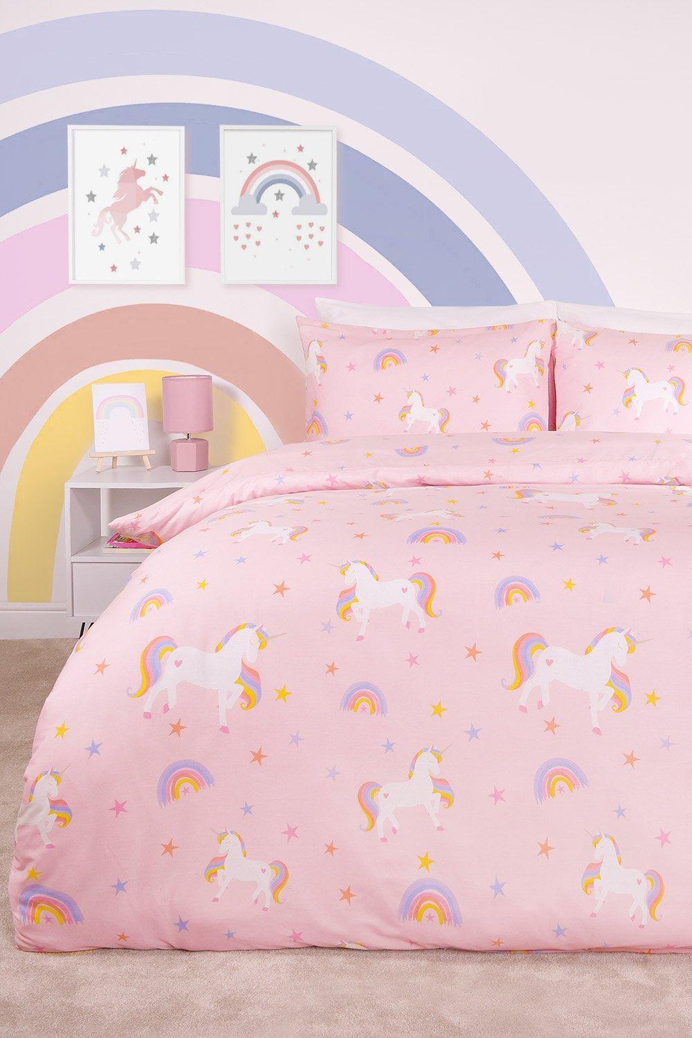 Dreamscene Unicorn Star Duvet Cover with Pillowcase Blush Kids Bedding Quilt Set