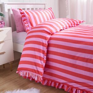 OHS Frill Duvet Cover Bedding Set Pillowcase Stripe Quilt Luxury in Pink Size: Single Pink Single OHS Frill Duvet Cover Bedding Set Pillowcase Stripe Quilt Luxury in Pink Size: Single Pink Single