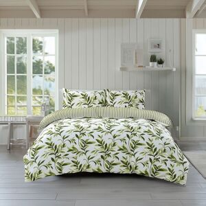Snug City Duvet Cover & Pillowcase Set Reversible Leaf & Stripe Design Polycotton Bed Linen in Green Size: Single Green Single Snug City Duvet Cover & Pillowcase Set Reversible Leaf & Stripe Design Polycotton Bed Linen in Green Size: Single Green Single