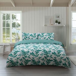 Snug City Duvet Cover & Pillowcase Set Reversible Leaf & Stripe Design Polycotton Bed Linen in Teal Size: Super King Teal Super King Snug City Duvet Cover & Pillowcase Set Reversible Leaf & Stripe Design Polycotton Bed Linen in Teal Size: Super King Teal Super King
