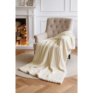 Living and Home Reversible Fluffy Striped Throw Blanket in Beige Size: Small Beige Small Living and Home Reversible Fluffy Striped Throw Blanket in Beige Size: Small Beige Small