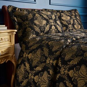 Paoletti Shiraz Traditional Damask Jacquard Floral Piped Pillow Sham in Black Black Paoletti Shiraz Traditional Damask Jacquard Floral Piped Pillow Sham in Black Black