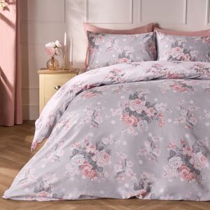 Dreamscene - English Rose - Light Grey - Double - Duvet Cover Set Dreamscene - English Rose - Light Grey - Double - Duvet Cover Set
