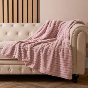 OHS Faux Fur Ribbed Fleece Throw Over Bed Blanket Winter Warm Supersoft in Pink Pink OHS Faux Fur Ribbed Fleece Throw Over Bed Blanket Winter Warm Supersoft in Pink Pink