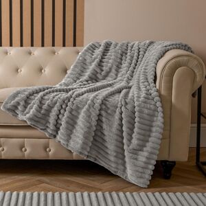 OHS Faux Fur Ribbed Fleece Throw Over Bed Blanket Winter Warm Supersoft in Light Grey Light Grey OHS Faux Fur Ribbed Fleece Throw Over Bed Blanket Winter Warm Supersoft in Light Grey Light Grey