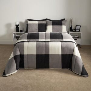 OHS Check Coverless Duvet Pillowcase Bedding Set Teddy Fleece Gingham Quilt 10.5 TOG in Light Grey Size: Double Light Grey Double OHS Check Coverless Duvet Pillowcase Bedding Set Teddy Fleece Gingham Quilt 10.5 TOG in Light Grey Size: Double Light Grey Double
