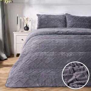 OHS Cable Knit Teddy Fleece 10.5 Tog Coverless Duvet with Pillowcases in Dark Grey Size: King Dark Grey King OHS Cable Knit Teddy Fleece 10.5 Tog Coverless Duvet with Pillowcases in Dark Grey Size: King Dark Grey King