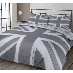 Velosso Union Jack Reversible Cotton Rich Printed Duvet Cover & Pillowcase Set in Grey Size: Double Grey Double Velosso Union Jack Reversible Cotton Rich Printed Duvet Cover & Pillowcase Set in Grey Size: Double Grey Double