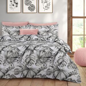 Velosso Tropical Leaf Cotton Rich Printed Duvet Cover & Pillowcase Set in Grey Size: King Grey King Velosso Tropical Leaf Cotton Rich Printed Duvet Cover & Pillowcase Set in Grey Size: King Grey King