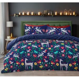 Velosso Robin Scandi Cotton Rich Printed Duvet Cover & Pillowcase Set in Navy Size: Double Navy Double Velosso Robin Scandi Cotton Rich Printed Duvet Cover & Pillowcase Set in Navy Size: Double Navy Double