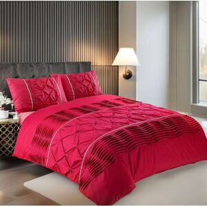 Snug City Duvet Cover & Pillowcase Set Modern Pintuck Border Pleated Bed Linen in Red Size: Single Red Single Snug City Duvet Cover & Pillowcase Set Modern Pintuck Border Pleated Bed Linen in Red Size: Single Red Single