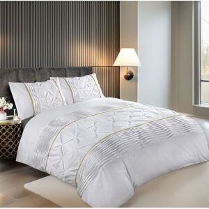 Snug City Duvet Cover & Pillowcase Set Modern Pintuck Border Pleated Bed Linen in White Size: Double White Double Snug City Duvet Cover & Pillowcase Set Modern Pintuck Border Pleated Bed Linen in White Size: Double White Double