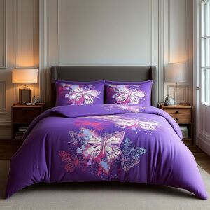 Snug City Duvet Cover & Pillowcase Set Printed Butterfly Design Bed Linen in Purple Size: Double Purple Double Snug City Duvet Cover & Pillowcase Set Printed Butterfly Design Bed Linen in Purple Size: Double Purple Double