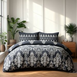Snug City Duvet Cover & Pillowcase Set Stripe & Floral Polycotton Bed Linen in Black Size: Super King Black Super King Snug City Duvet Cover & Pillowcase Set Stripe & Floral Polycotton Bed Linen in Black Size: Super King Black Super King
