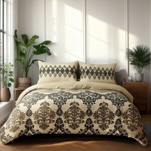 Snug City Duvet Cover & Pillowcase Set Stripe & Floral Polycotton Bed Linen in Beige Size: Super King Beige Super King Snug City Duvet Cover & Pillowcase Set Stripe & Floral Polycotton Bed Linen in Beige Size: Super King Beige Super King