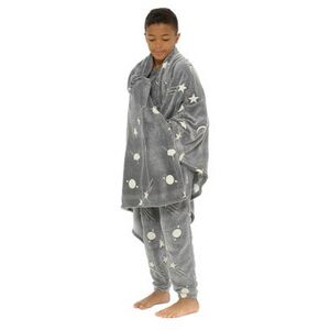 RJM Planets Print Glow In The Dark Blanket - Grey - One Size RJM Planets Print Glow In The Dark Blanket - Grey - One Size