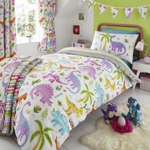Happy Linen Company Kids Daisy Dino Dinosaur Park T-Rex Reversible Duvet Cover Bedding Set in White Size: Single White Single Happy Linen Company Kids Daisy Dino Dinosaur Park T-Rex Reversible Duvet Cover Bedding Set in White Size: Single White Single