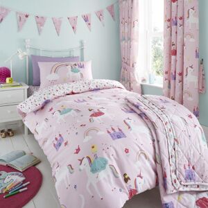 Happy Linen Company Kids Castle Unicorns Princess Reversible Duvet Cover Bedding Set in Pink Size: Toddler Pink Toddler Happy Linen Company Kids Castle Unicorns Princess Reversible Duvet Cover Bedding Set in Pink Size: Toddler Pink Toddler